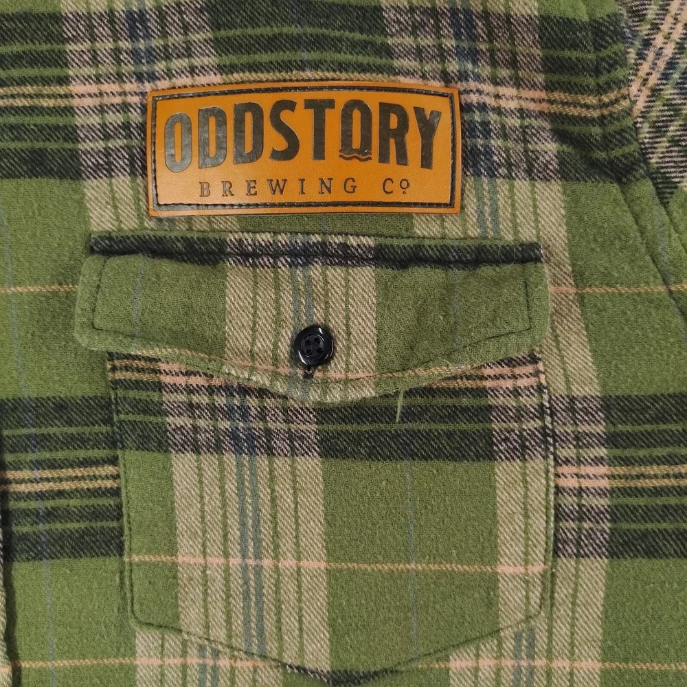 Oddstory Brewing Co Flannel Shirt Men Large Green Plaid Button Up Chattanooga